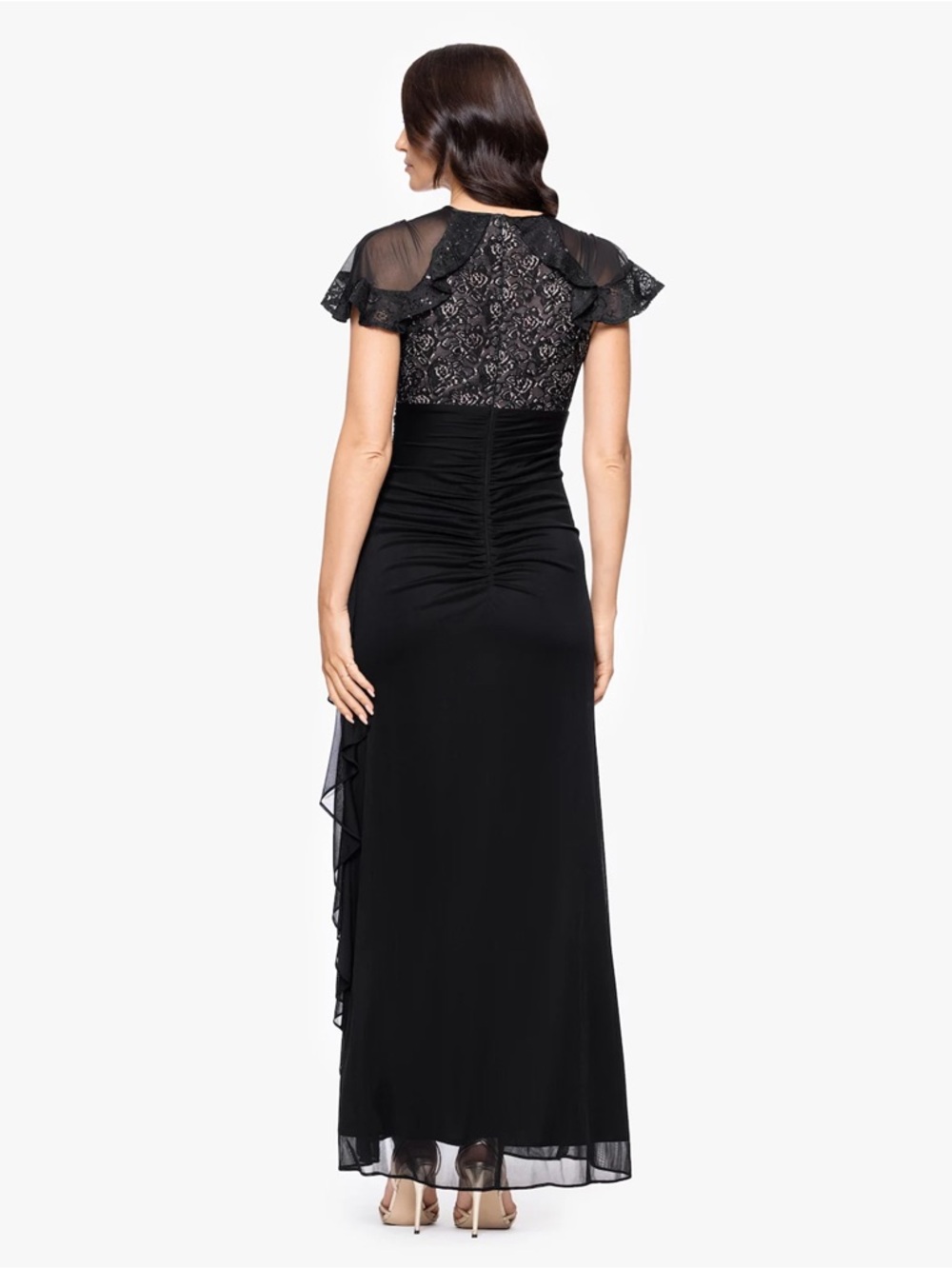 BA Nites Sheer Matte Jersey Gown with Short Lace Sleeves Size 4 - Picture 2 of 9